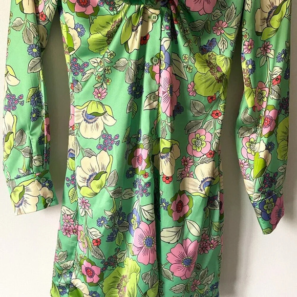 Zara Satin Effect Floral Long  Sleeve Mini Dress Green Blogger Fav Size XS - Picture 7 of 10